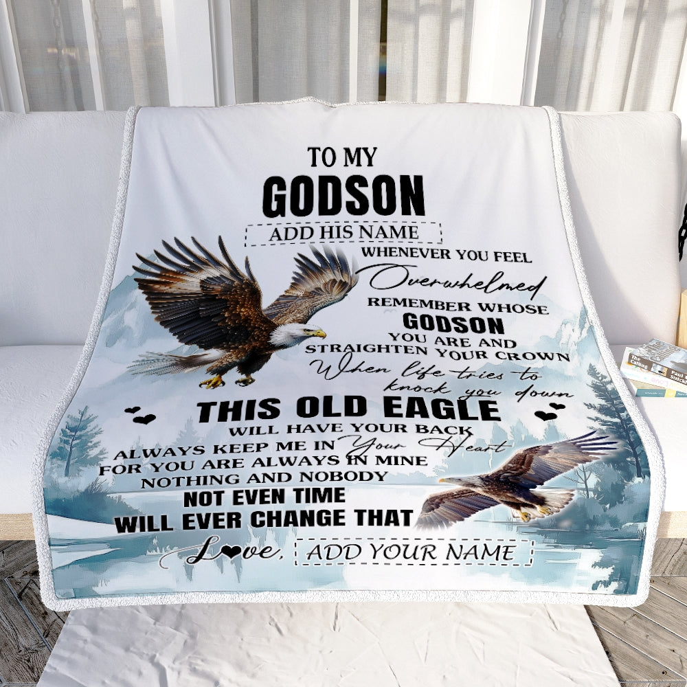 Personalized To My Godson Gifts Blanket From Godmother Uncle Whenever Eagle Unique Birthday Gifts For Godson Graduation Christmas Custom Fleece Throw Blanket | siriusteestore
