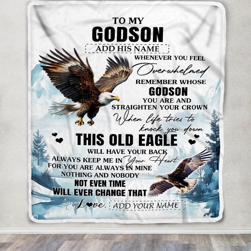 Personalized To My Godson Gifts Blanket From Godmother Uncle Whenever Eagle Unique Birthday Gifts For Godson Graduation Christmas Custom Fleece Throw Blanket | siriusteestore