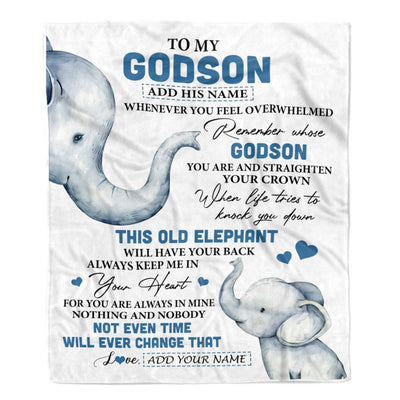Personalized To My Godson Gifts Blanket From Godmother Uncle Whenever Elephant Unique Birthday Gifts For Godson Graduation Christmas Custom Fleece Throw Blanket | siriusteestore