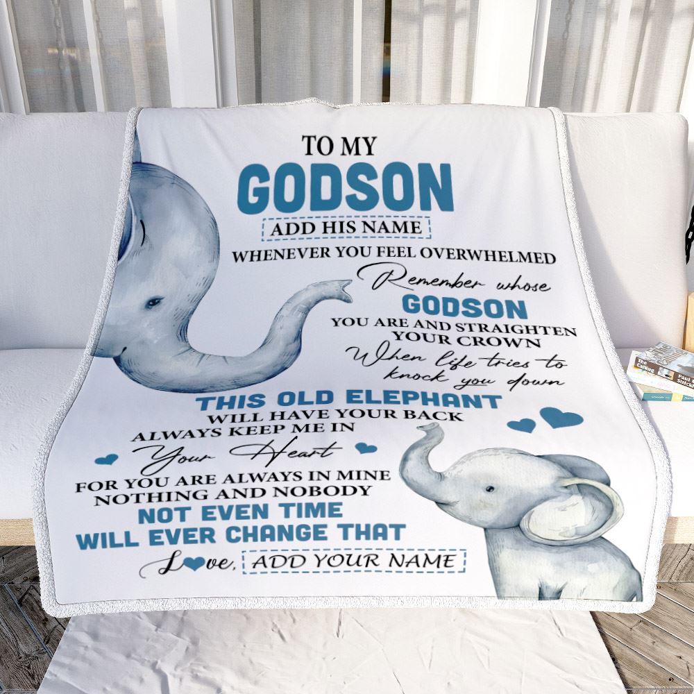 Personalized To My Godson Gifts Blanket From Godmother Uncle Whenever Elephant Unique Birthday Gifts For Godson Graduation Christmas Custom Fleece Throw Blanket | siriusteestore