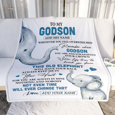 Personalized To My Godson Gifts Blanket From Godmother Uncle Whenever Elephant Unique Birthday Gifts For Godson Graduation Christmas Custom Fleece Throw Blanket | siriusteestore