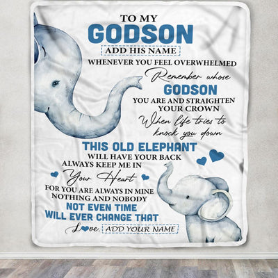 Personalized To My Godson Gifts Blanket From Godmother Uncle Whenever Elephant Unique Birthday Gifts For Godson Graduation Christmas Custom Fleece Throw Blanket | siriusteestore