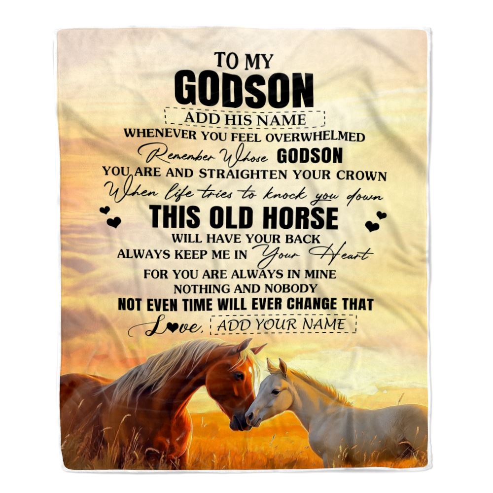 Personalized To My Godson Gifts Blanket From Godmother Uncle Whenever Horse Unique Birthday Gifts For Godson Graduation Christmas Custom Fleece Throw Blanket | siriusteestore