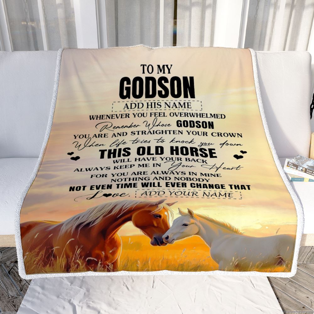 Personalized To My Godson Gifts Blanket From Godmother Uncle Whenever Horse Unique Birthday Gifts For Godson Graduation Christmas Custom Fleece Throw Blanket | siriusteestore