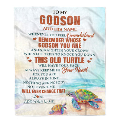 Personalized To My Godson Gifts Blanket From Godmother Uncle Whenever Turtle Unique Birthday Gifts For Godson Graduation Christmas Custom Fleece Throw Blanket | siriusteestore