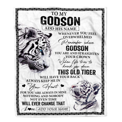 Personalized To My Godson Gifts Blanket From Godmother Uncle Whenever White Tiger Unique Birthday Gifts For Godson Graduation Christmas Fleece Throw Blanket | siriusteestore