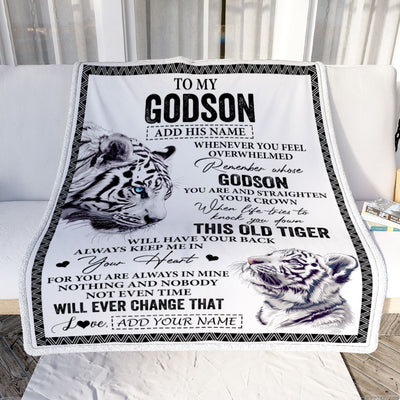 Personalized To My Godson Gifts Blanket From Godmother Uncle Whenever White Tiger Unique Birthday Gifts For Godson Graduation Christmas Fleece Throw Blanket | siriusteestore