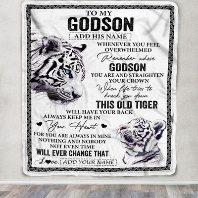 Personalized To My Godson Gifts Blanket From Godmother Uncle Whenever White Tiger Unique Birthday Gifts For Godson Graduation Christmas Fleece Throw Blanket | siriusteestore