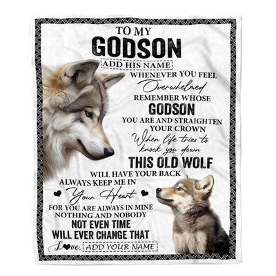 Personalized To My Godson Gifts Blanket From Godmother Uncle Whenever Wolf Unique Birthday Gifts For Godson Graduation Christmas Custom Fleece Throw Blanket | siriusteestore