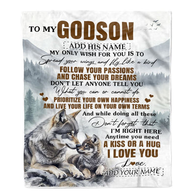 Personalized To My Godson Gifts Blanket From Godmother Uncle Wolf My Only Wish For You Godson Birthday Gifts Graduation Christmas Customized Fleece Blanket | siriusteestore