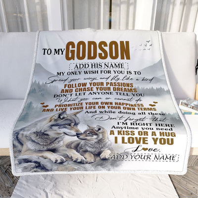 Personalized To My Godson Gifts Blanket From Godmother Uncle Wolf My Only Wish For You Godson Birthday Gifts Graduation Christmas Customized Fleece Blanket | siriusteestore