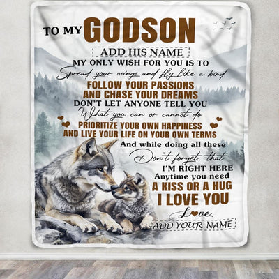 Personalized To My Godson Gifts Blanket From Godmother Uncle Wolf My Only Wish For You Godson Birthday Gifts Graduation Christmas Customized Fleece Blanket | siriusteestore