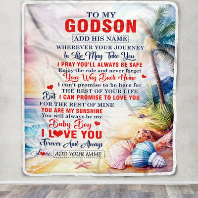 Personalized To My Godson Gifts Blanket From Godmother Wherever Your Journey In Life Beach Godson Birthday Gifts Graduation Customized Fleece Throw Blanket | siriusteestore
