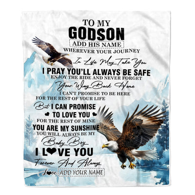 Personalized To My Godson Gifts Blanket From Godmother Wherever Your Journey In Life Eagle Godson Birthday Gifts Graduation Customized Fleece Throw Blanket | siriusteestore
