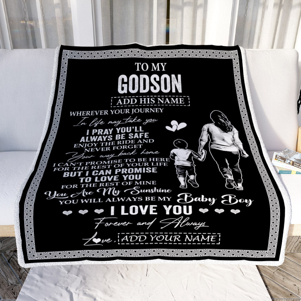 Personalized To My Godson Gifts Blanket From Godmother Wherever Your Journey In Life Godmom Goddaughter Birthday Gifts Christmas Customized Fleece Blanket | siriusteestore