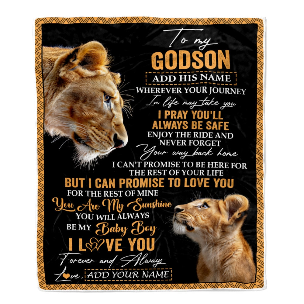 Personalized To My Godson Gifts Blanket From Godmother Wherever Your Journey In Life Lion Goddaughter Birthday Gifts Christmas Customized Fleece Blanket | siriusteestore