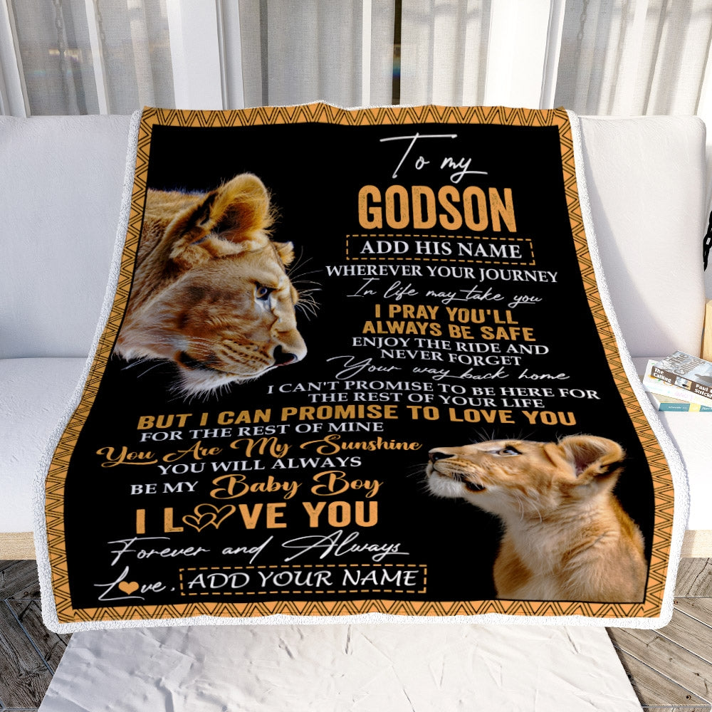 Personalized To My Godson Gifts Blanket From Godmother Wherever Your Journey In Life Lion Goddaughter Birthday Gifts Christmas Customized Fleece Blanket | siriusteestore