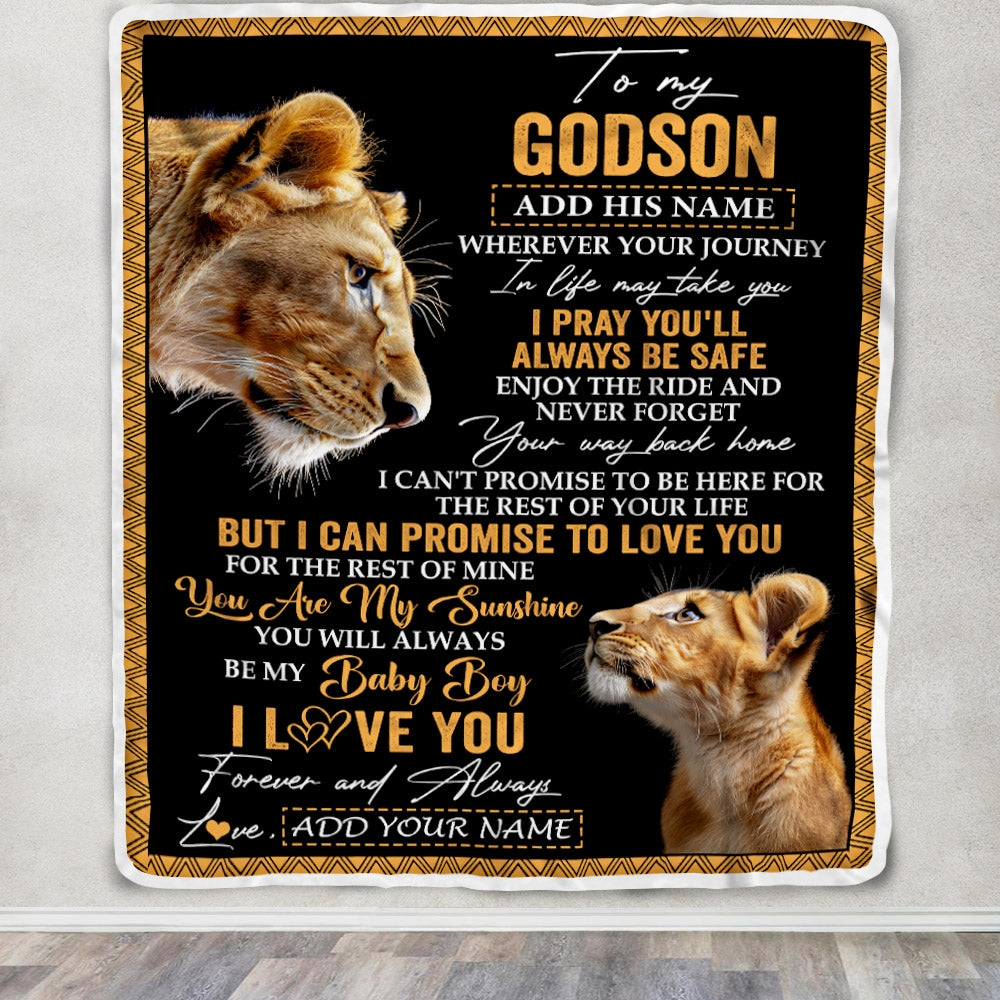 Personalized To My Godson Gifts Blanket From Godmother Wherever Your Journey In Life Lion Goddaughter Birthday Gifts Christmas Customized Fleece Blanket | siriusteestore