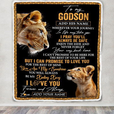 Personalized To My Godson Gifts Blanket From Godmother Wherever Your Journey In Life Lion Goddaughter Birthday Gifts Christmas Customized Fleece Blanket | siriusteestore