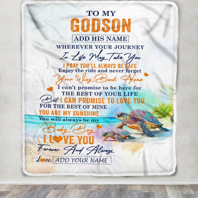 Personalized To My Godson Gifts Blanket From Godmother Wherever Your Journey In Life Turtle Godson Birthday Gifts Graduation Customized Fleece Throw Blanket | siriusteestore