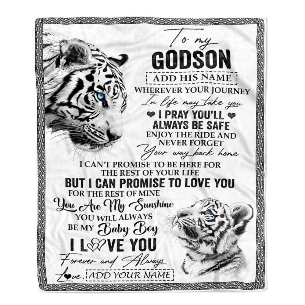 Personalized To My Godson Gifts Blanket From Godmother Wherever Your Journey In Life White Tier Goddaughter Birthday Gifts Christmas Customized Fleece Blanket | siriusteestore