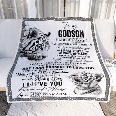 Personalized To My Godson Gifts Blanket From Godmother Wherever Your Journey In Life White Tier Goddaughter Birthday Gifts Christmas Customized Fleece Blanket | siriusteestore