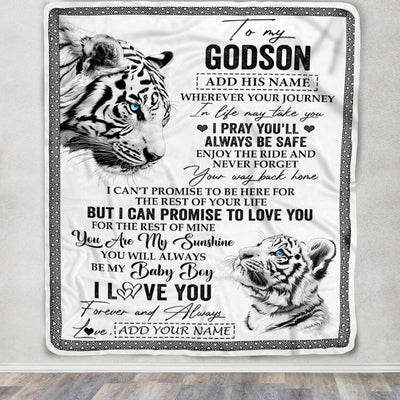 Personalized To My Godson Gifts Blanket From Godmother Wherever Your Journey In Life White Tier Goddaughter Birthday Gifts Christmas Customized Fleece Blanket | siriusteestore