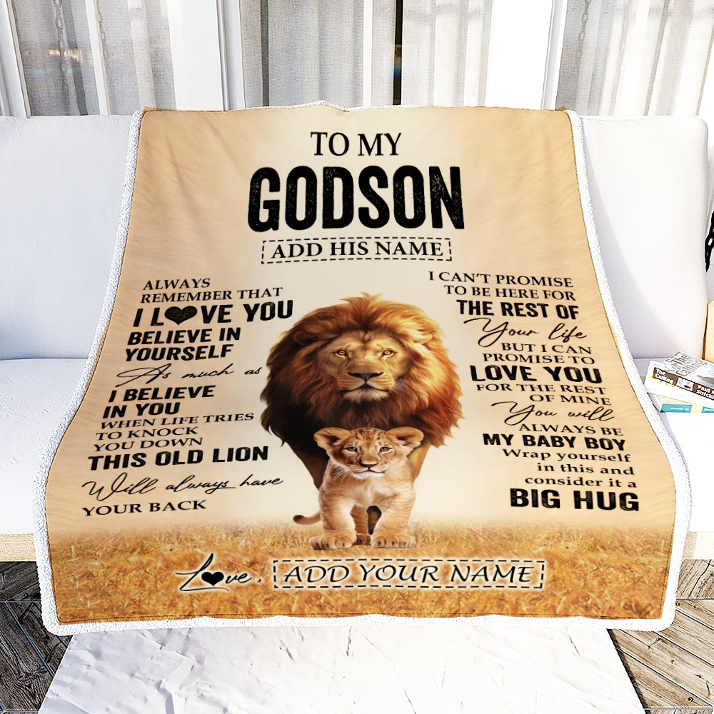 Personalized To My Godson Gifts Blanket From Uncle Always Remember Lion Gifts For Godson Birthday Graduation Christmas Customized Fleece Throw Blanket | siriusteestore