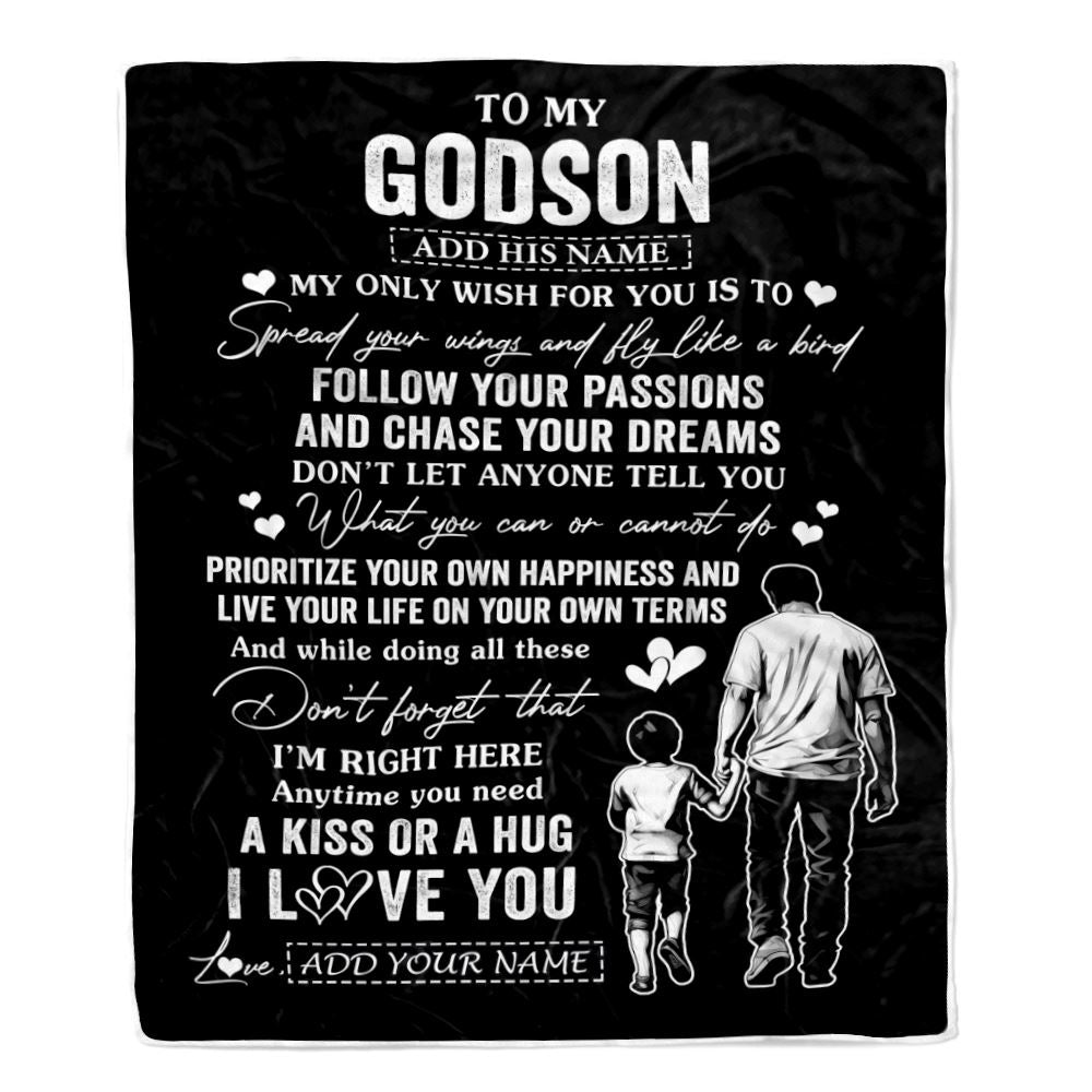 Personalized To My Godson Gifts Blanket From Uncle Godfather My Only Wish For You Godson Birthday Gifts Graduation Christmas Customized Fleece Throw Blanket | siriusteestore