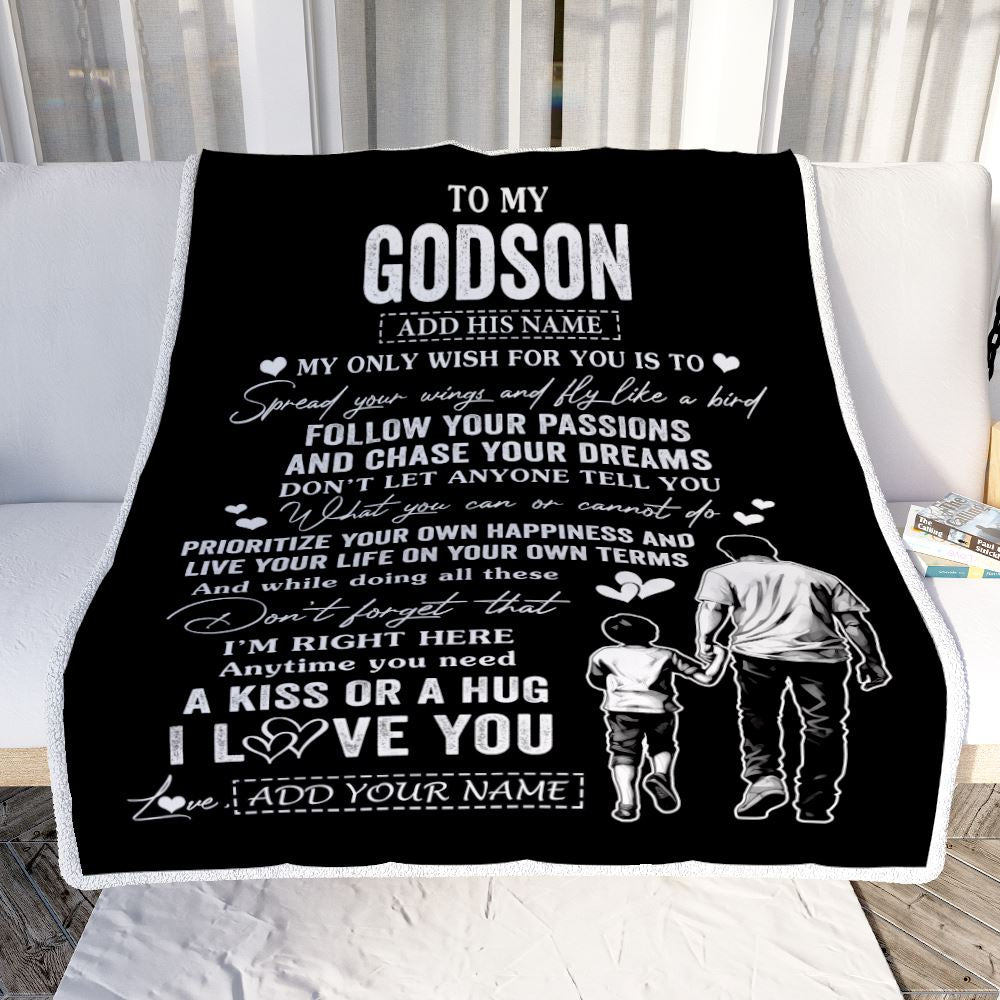 Personalized To My Godson Gifts Blanket From Uncle Godfather My Only Wish For You Godson Birthday Gifts Graduation Christmas Customized Fleece Throw Blanket | siriusteestore