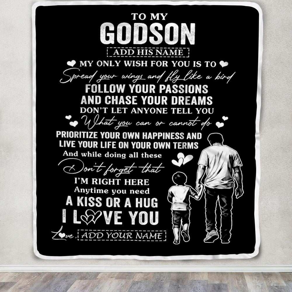Personalized To My Godson Gifts Blanket From Uncle Godfather My Only Wish For You Godson Birthday Gifts Graduation Christmas Customized Fleece Throw Blanket | siriusteestore