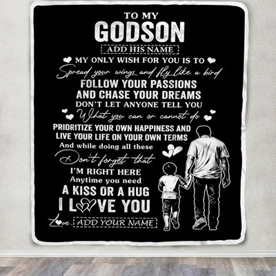 Personalized To My Godson Gifts Blanket From Uncle Godfather My Only Wish For You Godson Birthday Gifts Graduation Christmas Customized Fleece Throw Blanket | siriusteestore