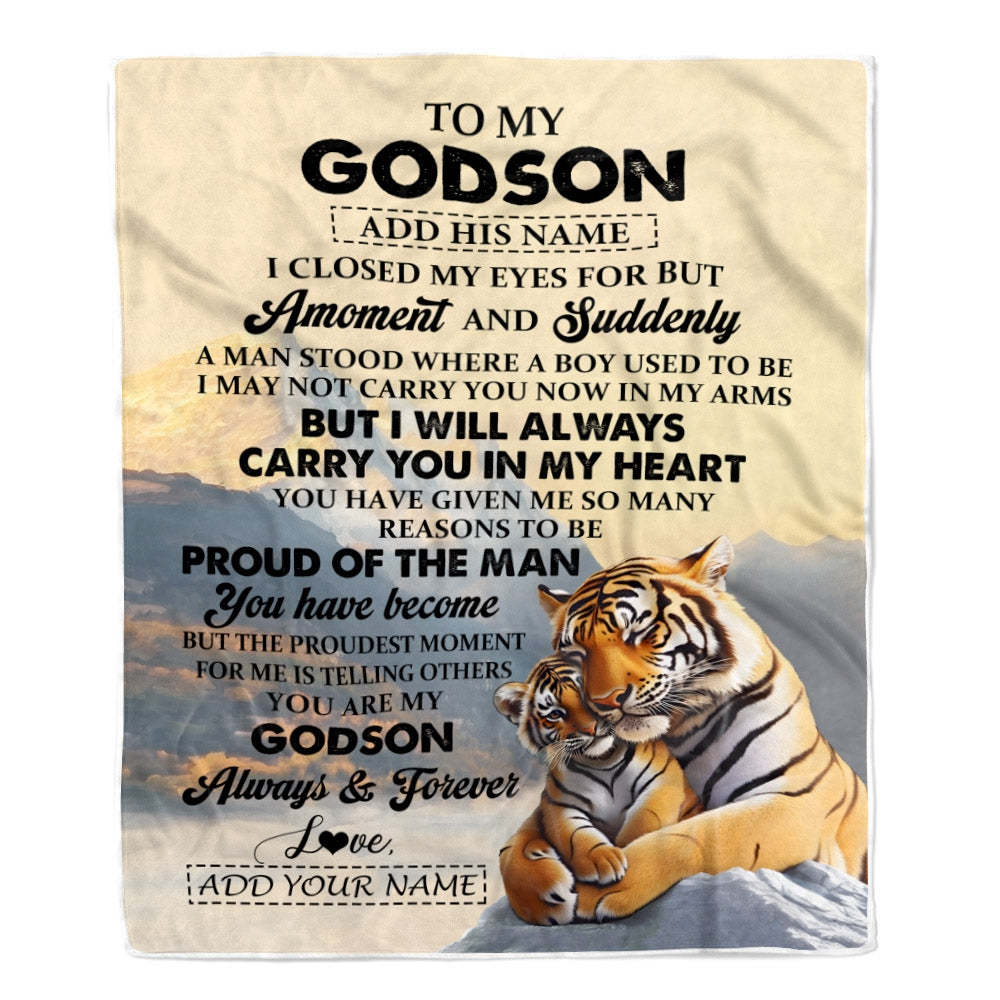 Personalized To My Godson Gifts Blanket Tiger From Godmother Uncle Godmother You Are My Godson Birthday Gifts Graduation Christmas Custom Fleece Blanket | siriusteestore