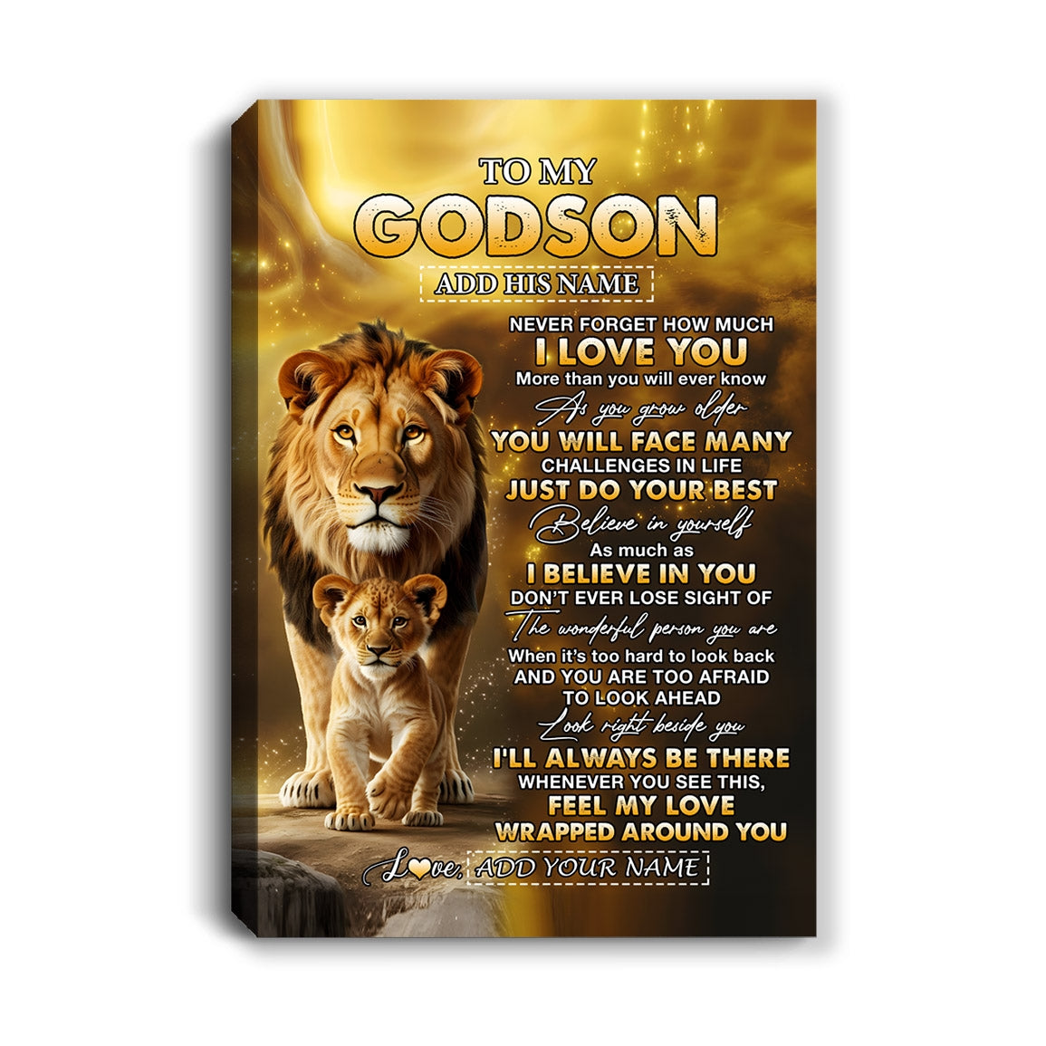Personalized To My Godson Gifts Canvas From Godfather Never Forget How Much I Love You Lion Goddaughter Birthday Gifts Christmas Custom Wall Art Framed Canvas | siriusteestore