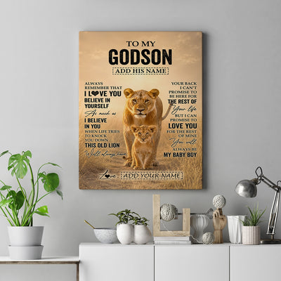 Personalized To My Godson Gifts Canvas From Godmother Aunt Always Remember Lion Gifts For Godson Birthday Graduation Christmas Custom Wall Art Framed Canvas | siriusteestore