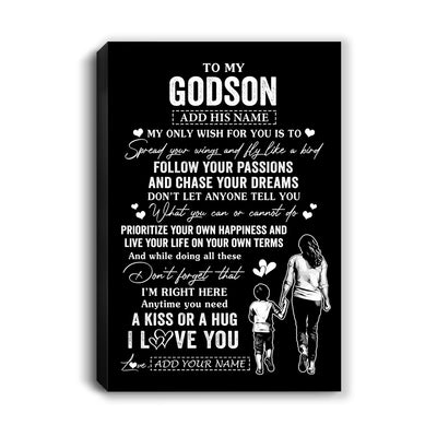 Personalized To My Godson Gifts Canvas From Godmother Aunt My Only Wish For You Godson Birthday Gifts Graduation Christmas Custom Wall Art Print Framed Canvas | siriusteestore
