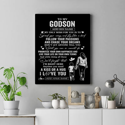 Personalized To My Godson Gifts Canvas From Godmother Aunt My Only Wish For You Godson Birthday Gifts Graduation Christmas Custom Wall Art Print Framed Canvas | siriusteestore