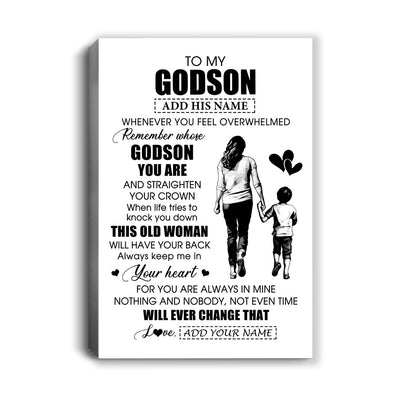 Personalized To My Godson Gifts Canvas From Godmother Aunt Whenever Woman Unique Birthday Gifts For Godson Graduation Christmas Custom Wall Art Print Framed Canvas | siriusteestore