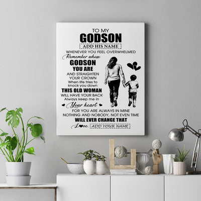 Personalized To My Godson Gifts Canvas From Godmother Aunt Whenever Woman Unique Birthday Gifts For Godson Graduation Christmas Custom Wall Art Print Framed Canvas | siriusteestore