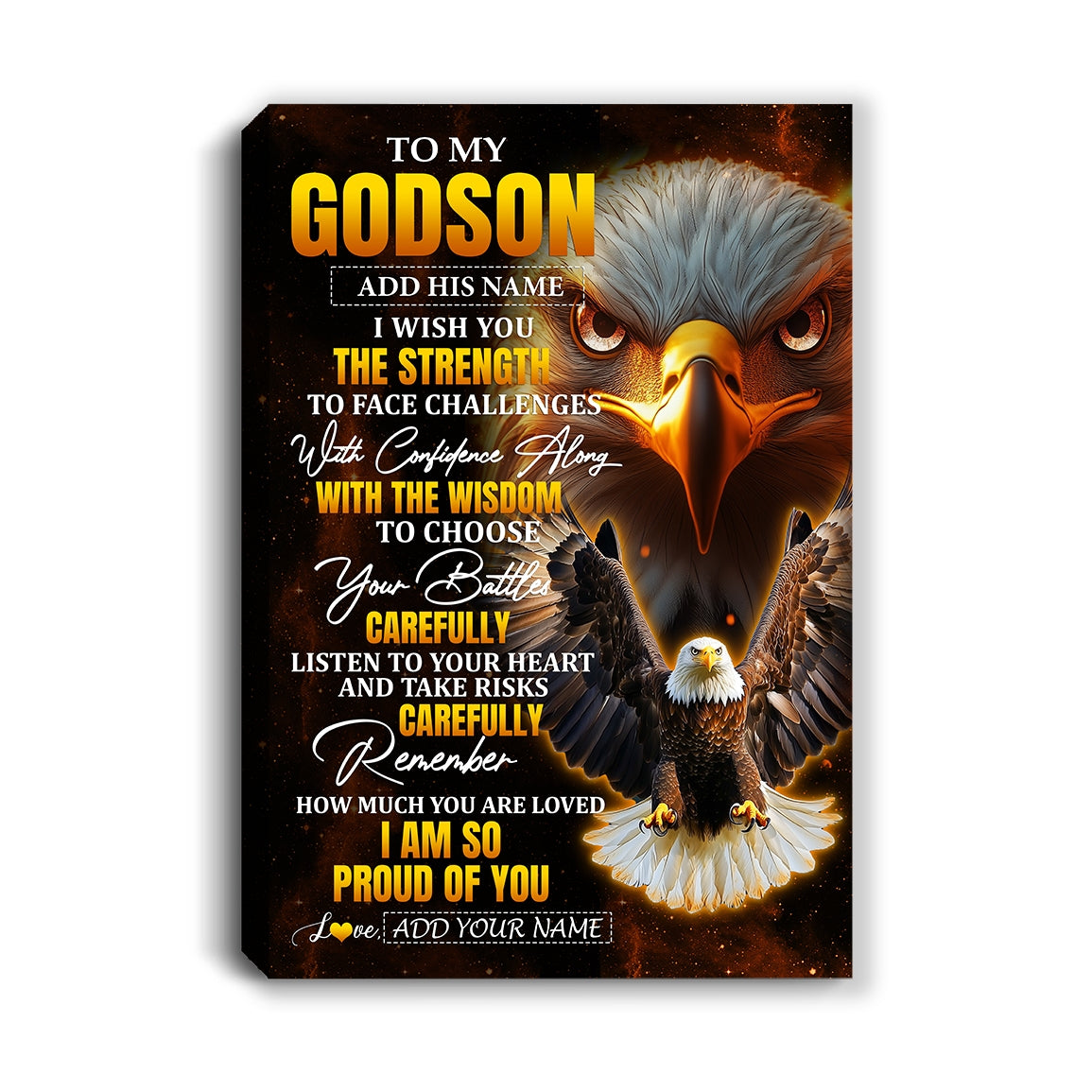 Personalized To My Godson Gifts Canvas From Godmother Godfather I Wish You The Strength Eagle Godson Birthday Gifts Christmas Graduation Custom Wall Art Framed Canvas | siriusteestore