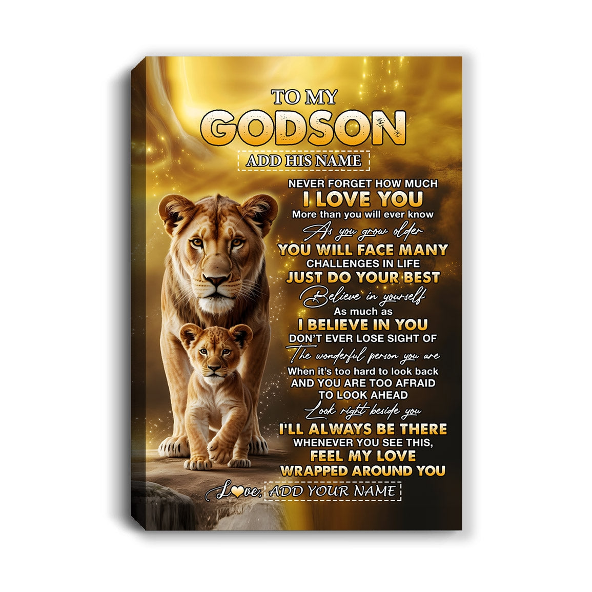 Personalized To My Godson Gifts Canvas From Godmother Never Forget How Much I Love You Lion Goddaughter Birthday Gifts Christmas Custom Wall Art Framed Canvas | siriusteestore