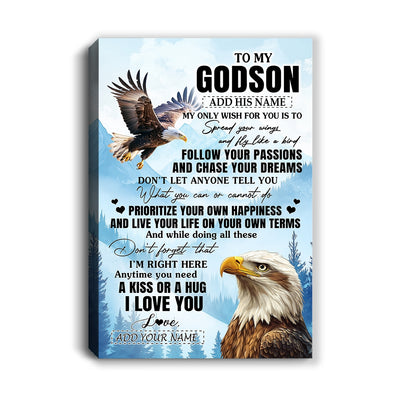 Personalized To My Godson Gifts Canvas From Godmother Uncle Eagle My Only Wish For You Godson Birthday Gifts Graduation Christmas Custom Wall Art Print Framed Canvas | siriusteestore