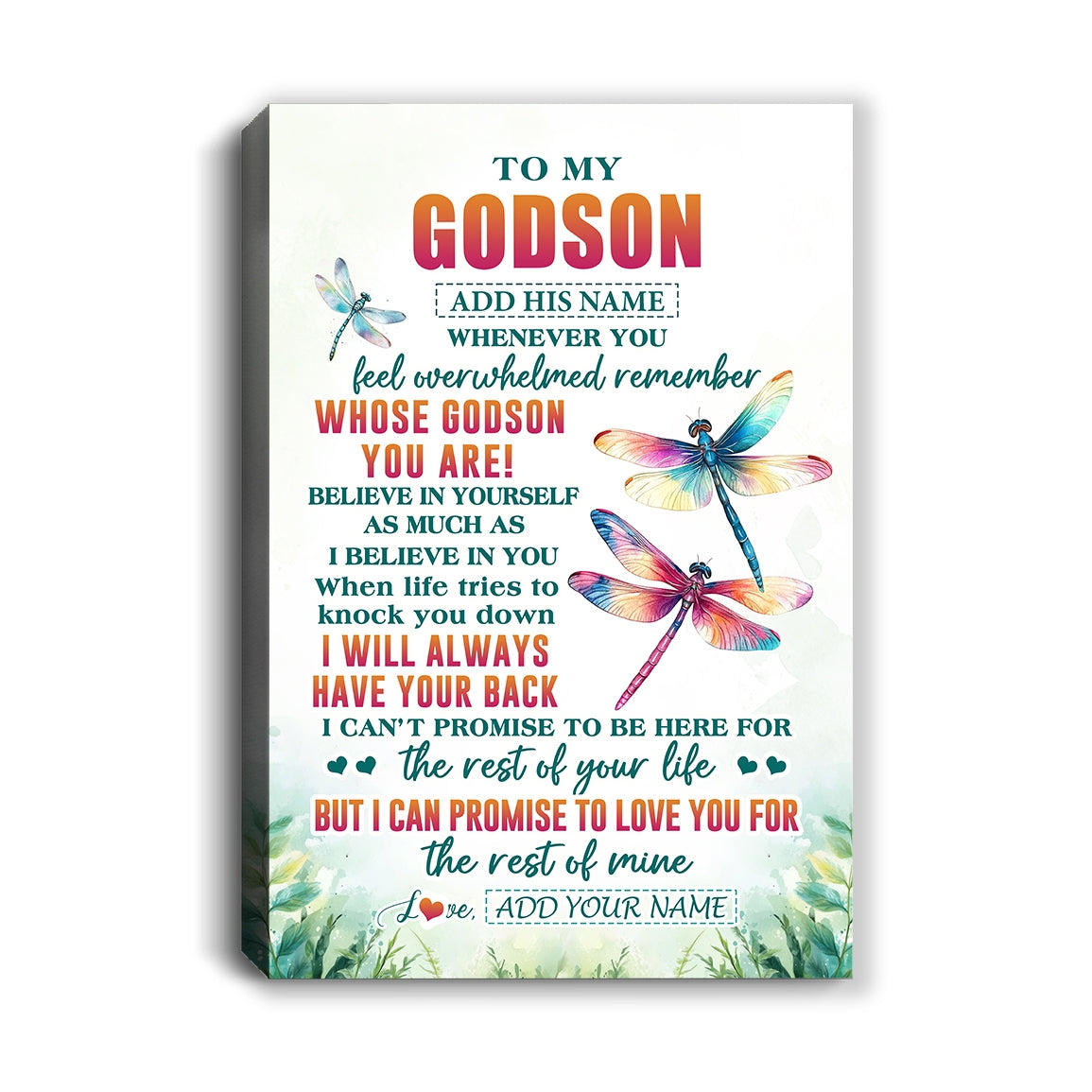 Personalized To My Godson Gifts Canvas From Godmother Uncle Godmother Whenever You Feel Dragonfly Godson Birthday Gifts Graduation Christmas Custom Art Framed Canvas | siriusteestore