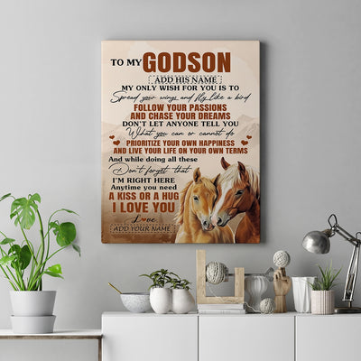 Personalized To My Godson Gifts Canvas From Godmother Uncle Horse My Only Wish For You Godson Birthday Gifts Graduation Christmas Custom Wall Art Framed Canvas | siriusteestore