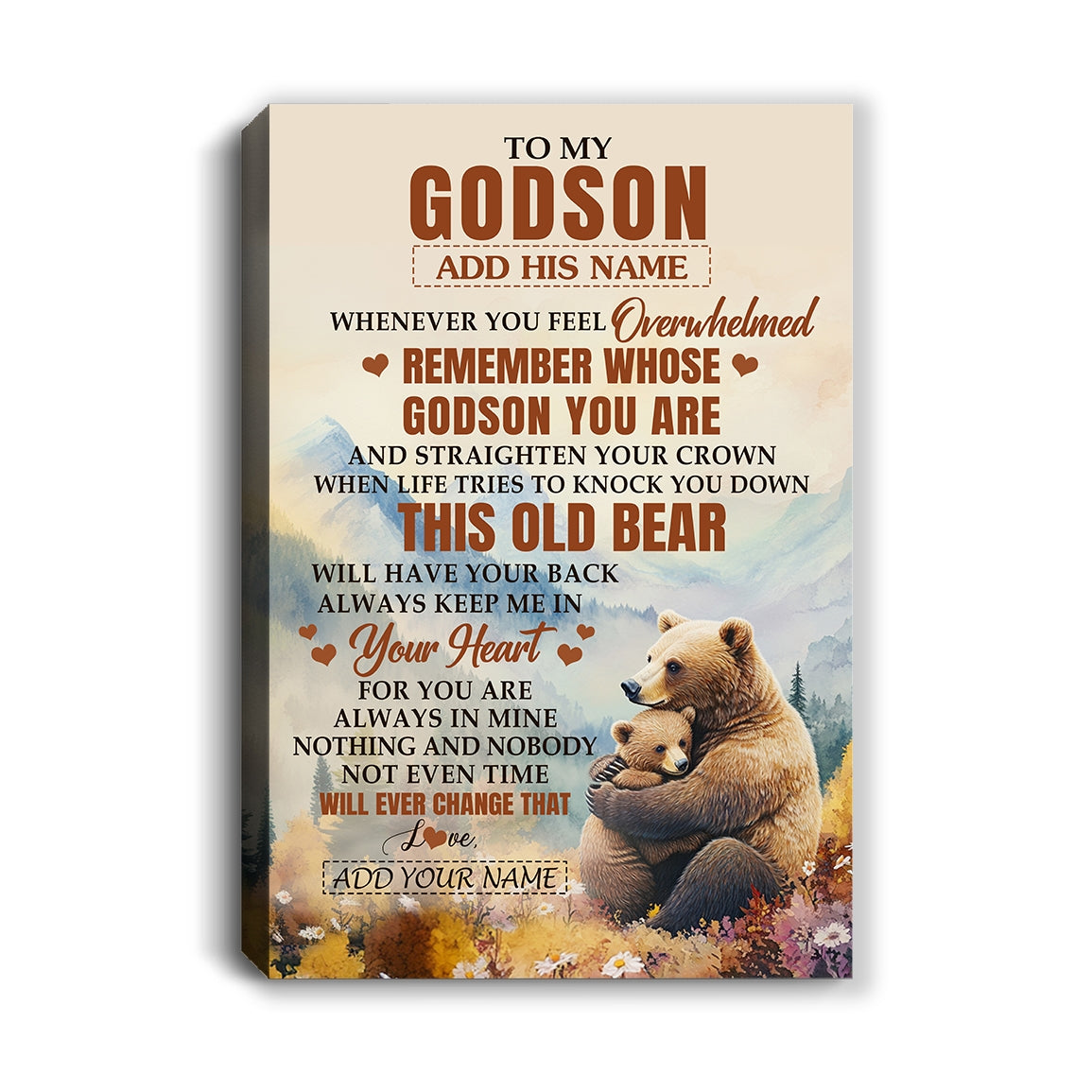 Personalized To My Godson Gifts Canvas From Godmother Uncle Whenever Bear Unique Birthday Gifts For Godson Graduation Christmas Custom Wall Art Print Framed Canvas | siriusteestore