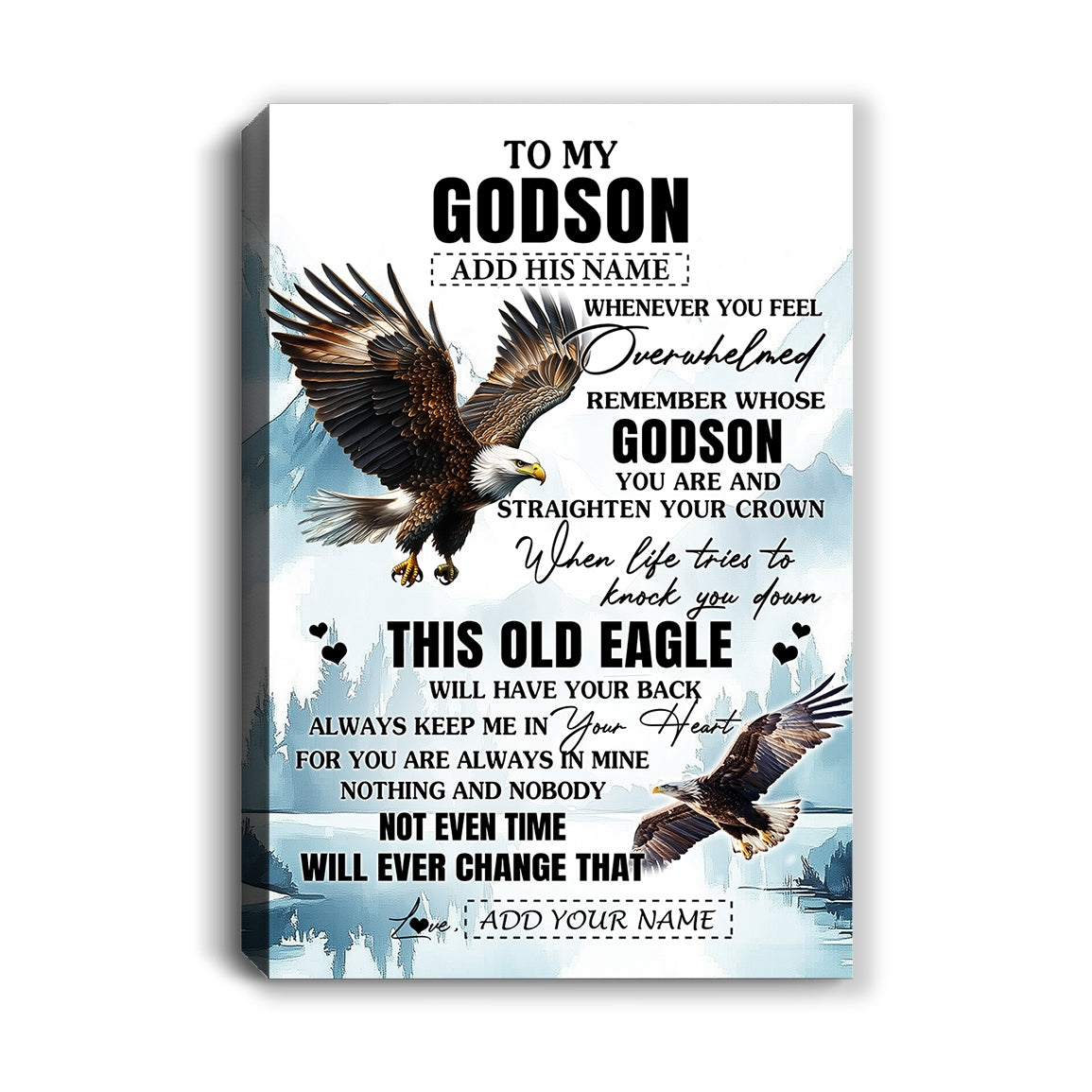 Personalized To My Godson Gifts Canvas From Godmother Uncle Whenever Eagle Unique Birthday Gifts For Godson Graduation Christmas Custom Wall Art Framed Canvas | siriusteestore