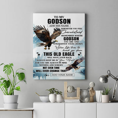 Personalized To My Godson Gifts Canvas From Godmother Uncle Whenever Eagle Unique Birthday Gifts For Godson Graduation Christmas Custom Wall Art Framed Canvas | siriusteestore
