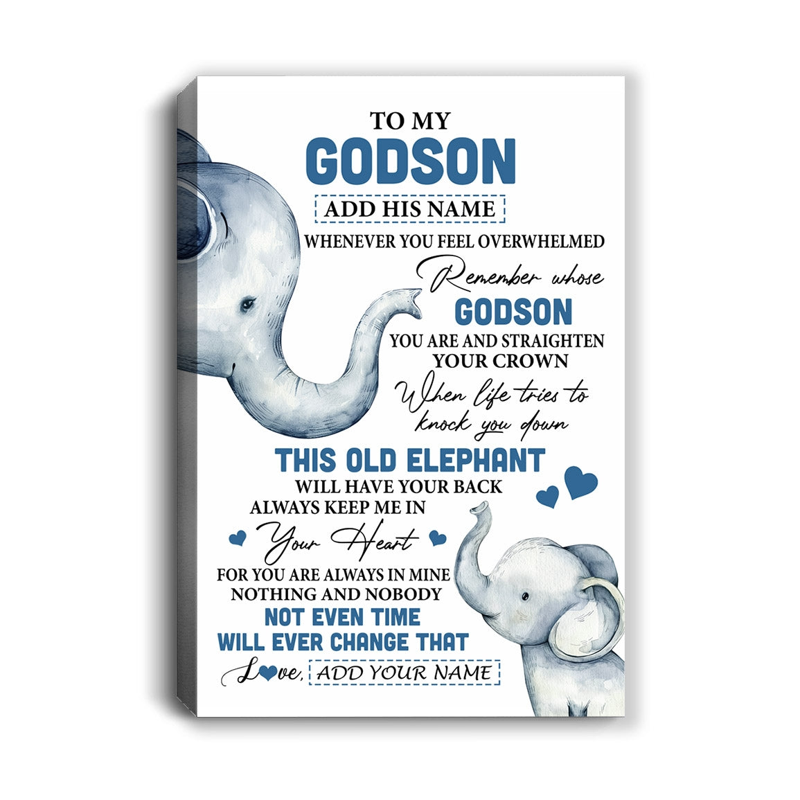 Personalized To My Godson Gifts Canvas From Godmother Uncle Whenever Elephant Unique Birthday Gifts For Godson Graduation Christmas Custom Wall Art Print Framed Canvas | siriusteestore