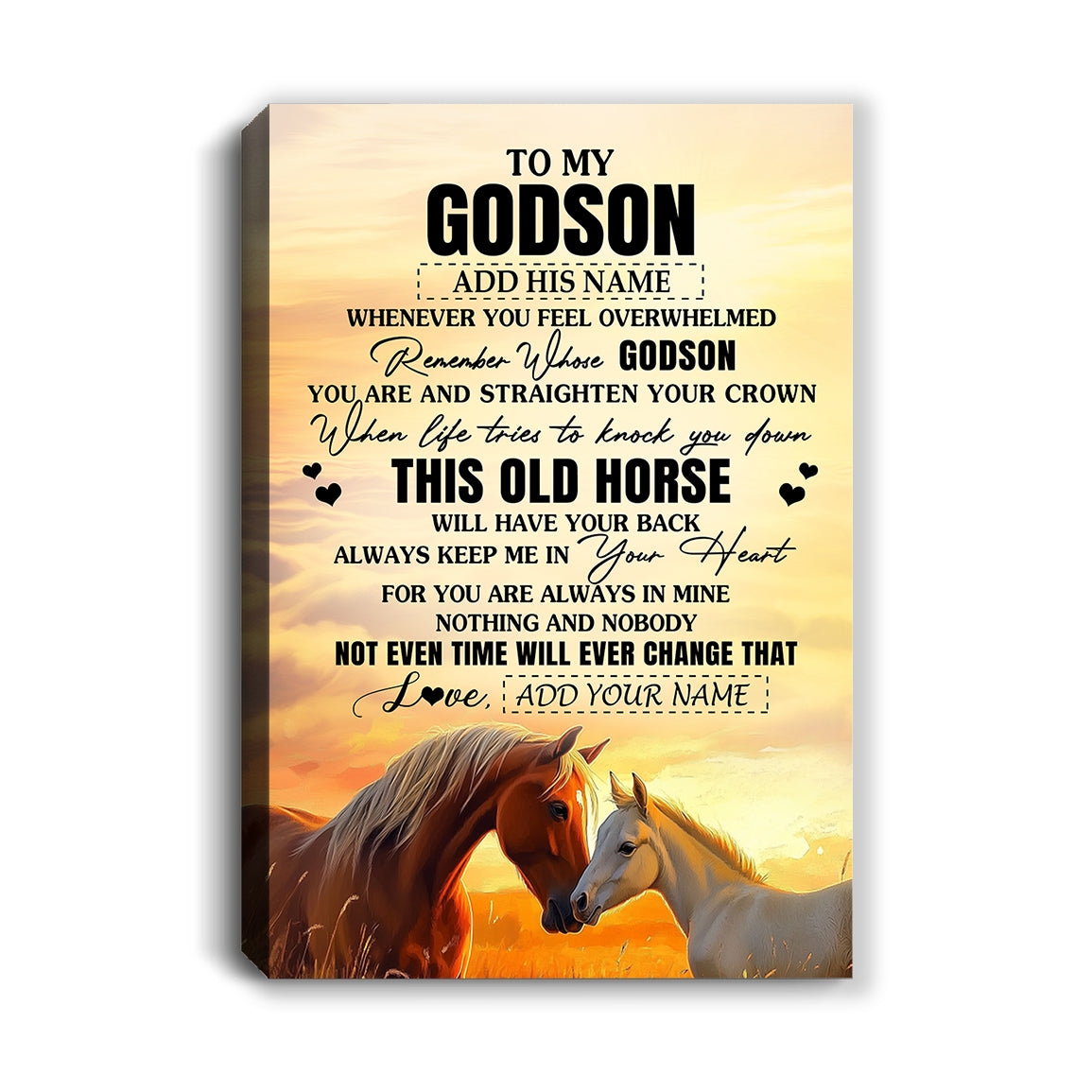 Personalized To My Godson Gifts Canvas From Godmother Uncle Whenever Horse Unique Birthday Gifts For Godson Graduation Christmas Custom Wall Art Print Framed Canvas | siriusteestore
