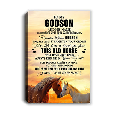 Personalized To My Godson Gifts Canvas From Godmother Uncle Whenever Horse Unique Birthday Gifts For Godson Graduation Christmas Custom Wall Art Print Framed Canvas | siriusteestore